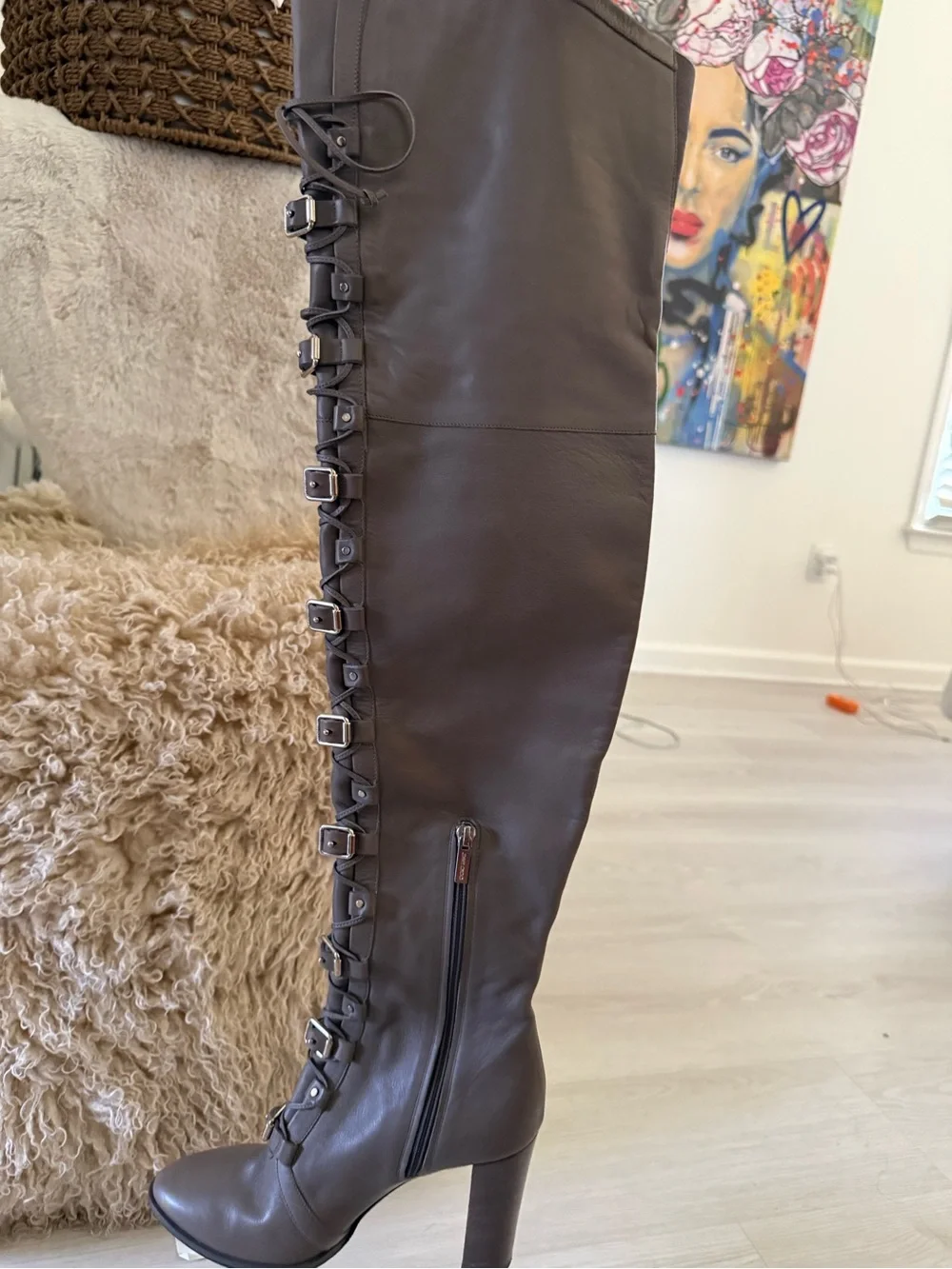 Jimmy Choo Brown Over-the-Knee Lace-Up Leather Boots